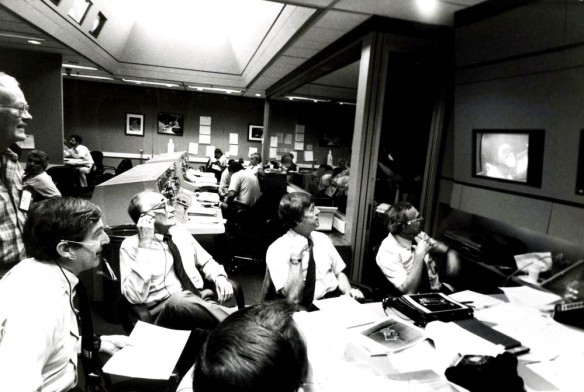 Bill Macgillvary, Steve Dorfman, Marv Mixon, Harold Rosen and Chuck Rubin at Houston Mission Control During the Rescue Mission